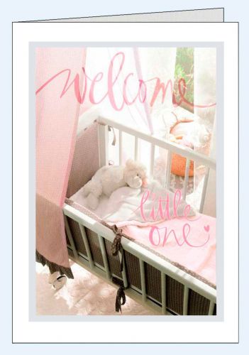 Geburtskarte rosa Babybett