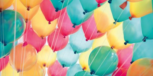 Fotokarte Blanco mit farbigen Luftballons