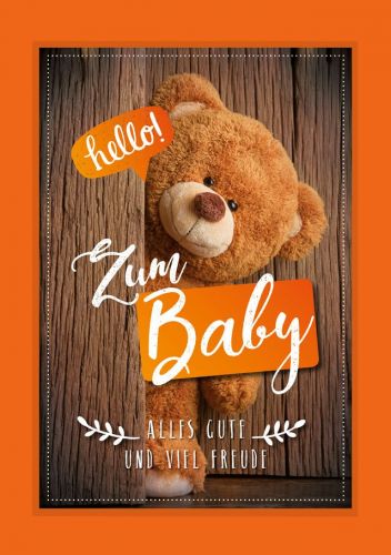 Babykarte orange mit Teddybär