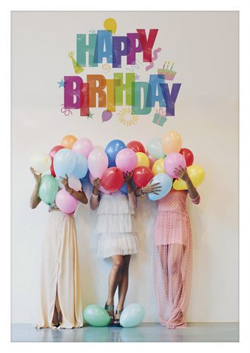 Kleine Geburtstagskarte A6 Frauen mit Luftballons