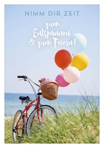 Kleine Geburtstagskarte A6 Velo mit Luftballons