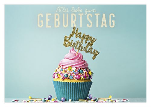 Kleine Geburtstagskarte A6 Cupcake hellblau