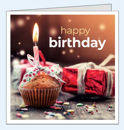 Geburtstagskarte mit Cupcake und Geschenk