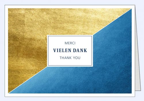 Edle neutrale Dankeskarte Blattgold Blau