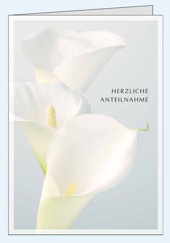 Schweizer Trauerkarte mit drei Kalla-Blüten