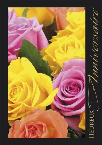 Carte d'anniversaire roses colorées