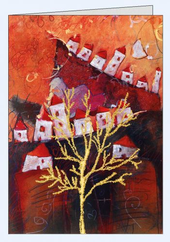 Weihnachtskarte Kunst rot Baum