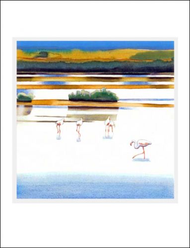 Schweizer Kunstkarte Flamingos in der Camarque