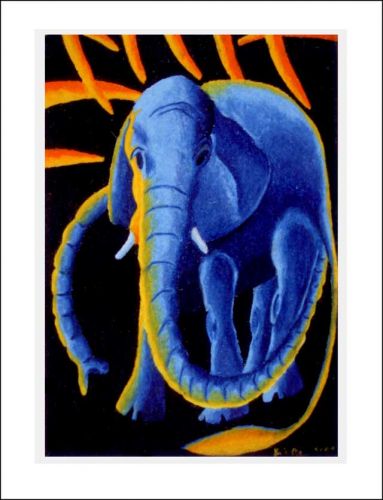 Schweizer Kunstkarte Blauer Elefant