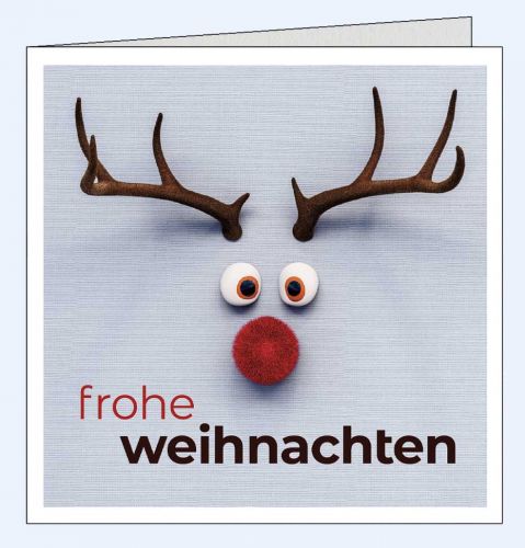 Lustige Weihnachtskarte 2020 mit Rentierkopf | Bachmann Karten Dallenwil