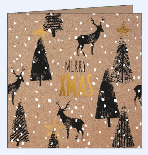 Moderne Weihnachtskarte Craft Christbäume Hirsch
