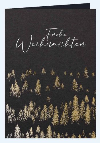 Schwarze Weihnachtskarte mit goldigem Baummuster