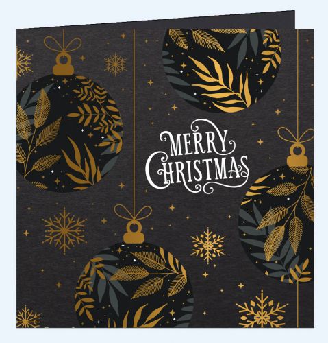 Edle Weihnachtskarte schwarze Christbaumkugeln